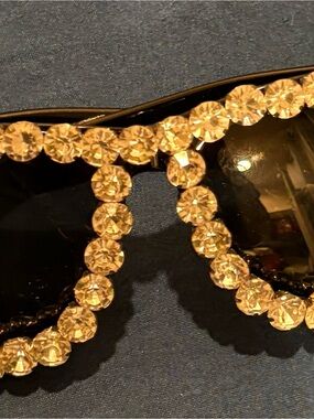 Black Sunglasses with Gold Crystal Trim - Designer Style